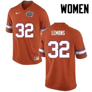 Women's Florida Gators #32 Adarius Lemons NCAA Nike Orange Authentic Stitched College Football Jersey EMY0562DG